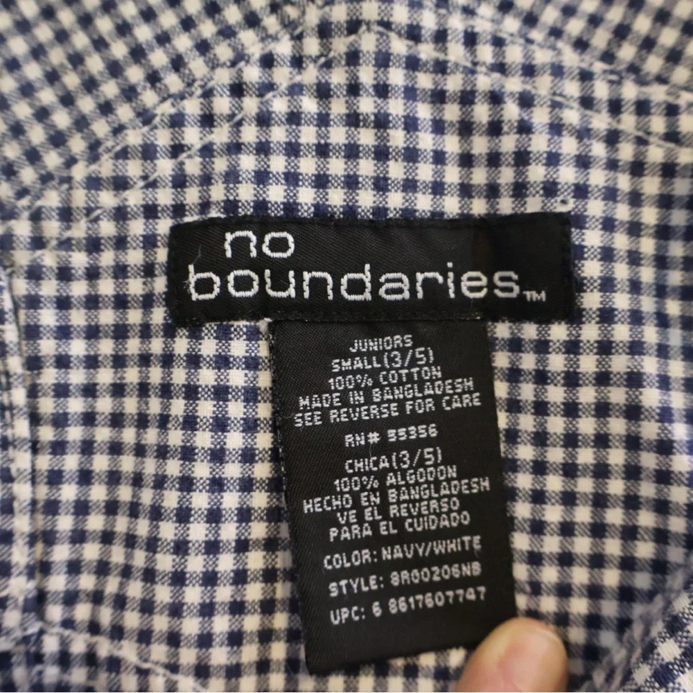 vintage No Boundaries navy & white gingham check short overalls. Juniors small - Picture 7 of 7
